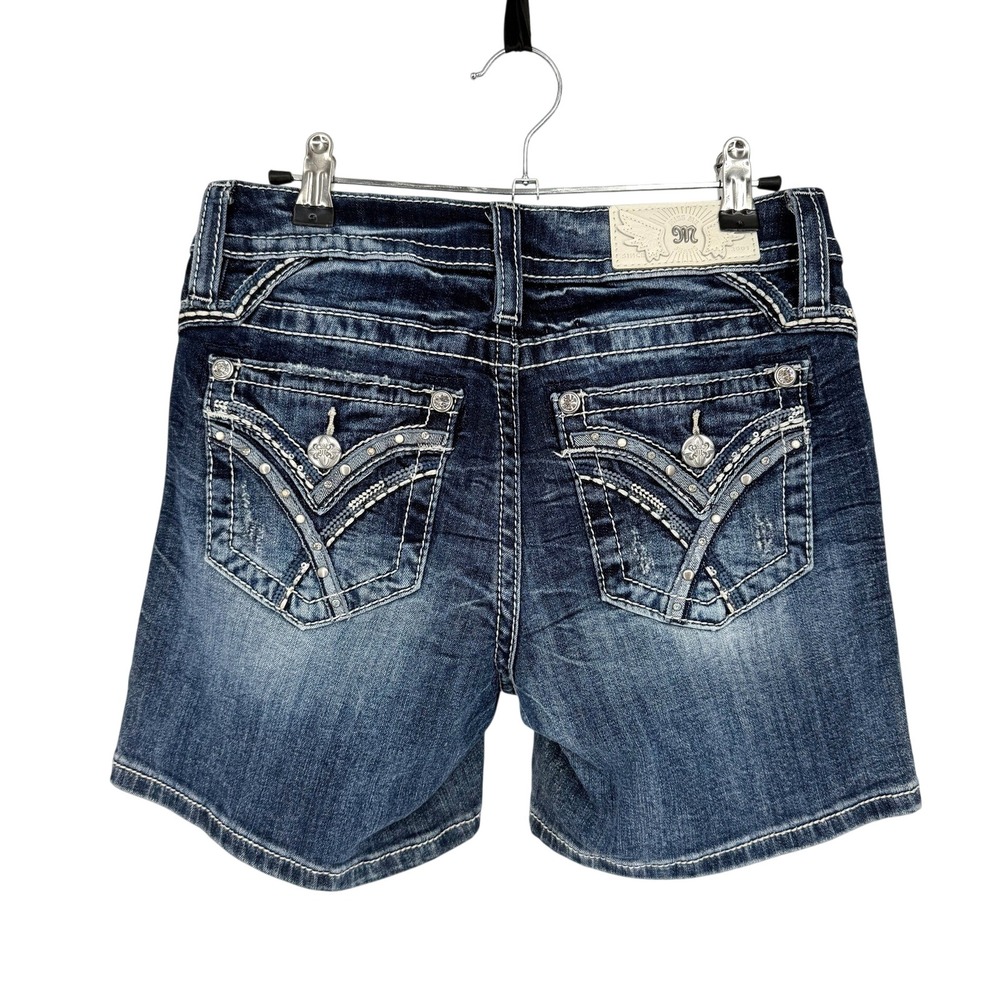 MISS ME Size 25 Mid Rise Embellished Denim Shorts Dark Wash Rhinestone Y2K Vtg